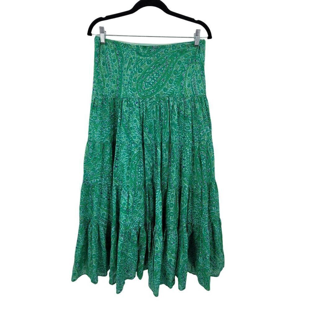Vintage Y2K Ralph Lauren Tiered Maxi Skirt XS Green Ditzy Floral Cotton‎ Boho